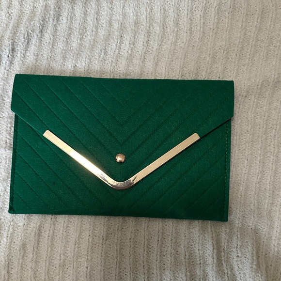 Handbags - Green Envelope Clutch with Gold Accent